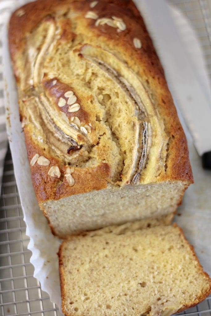 Maple Banana Bread with a slice cut out Pure Maple