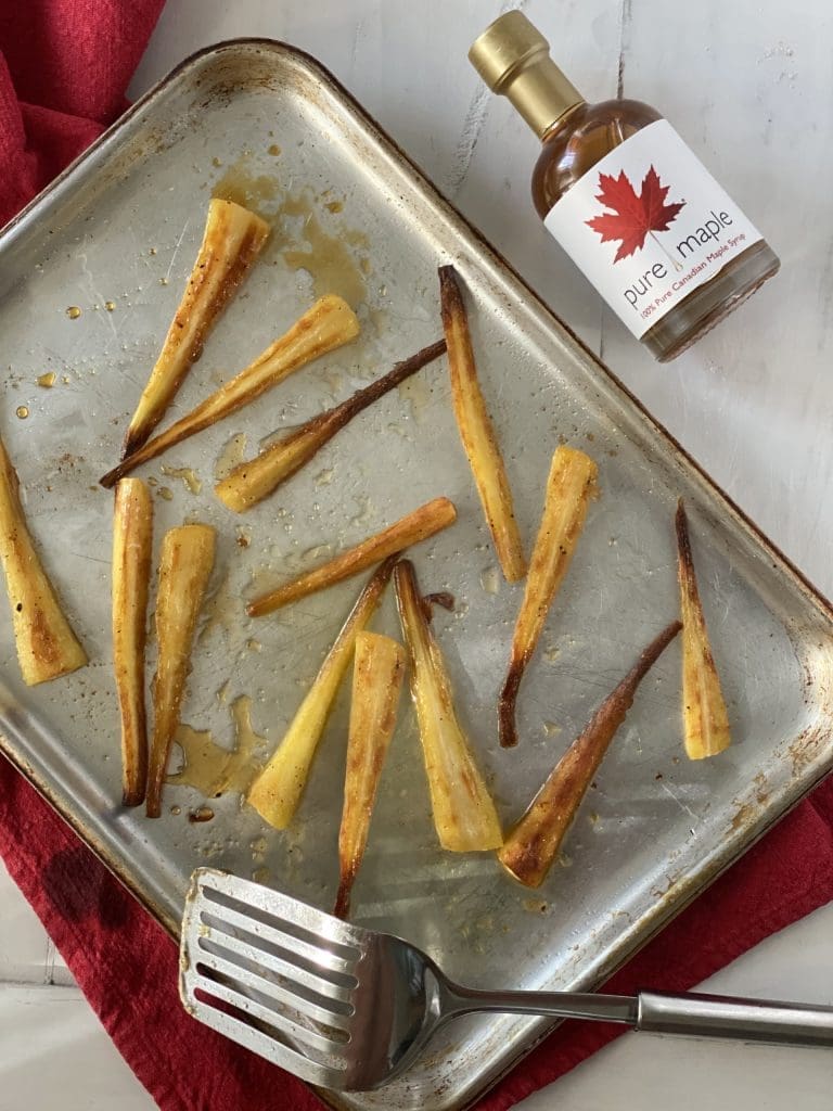 Maple roasted parsnips